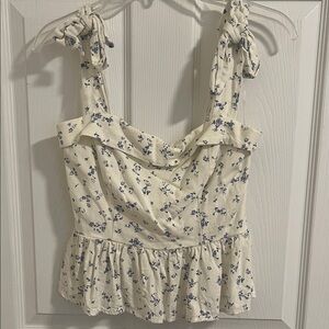 Altar'd State Cream and Blue Floral Top